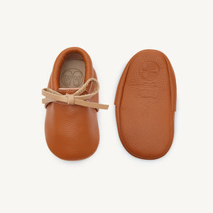 hudson cognac leather baby booties