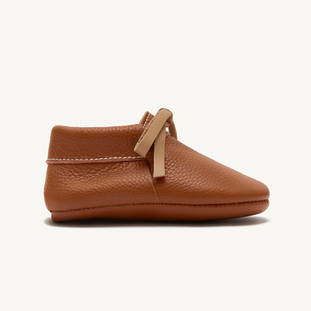 hudson cognac leather baby booties