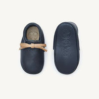 Load image into Gallery viewer, hudson navy leather baby booties
