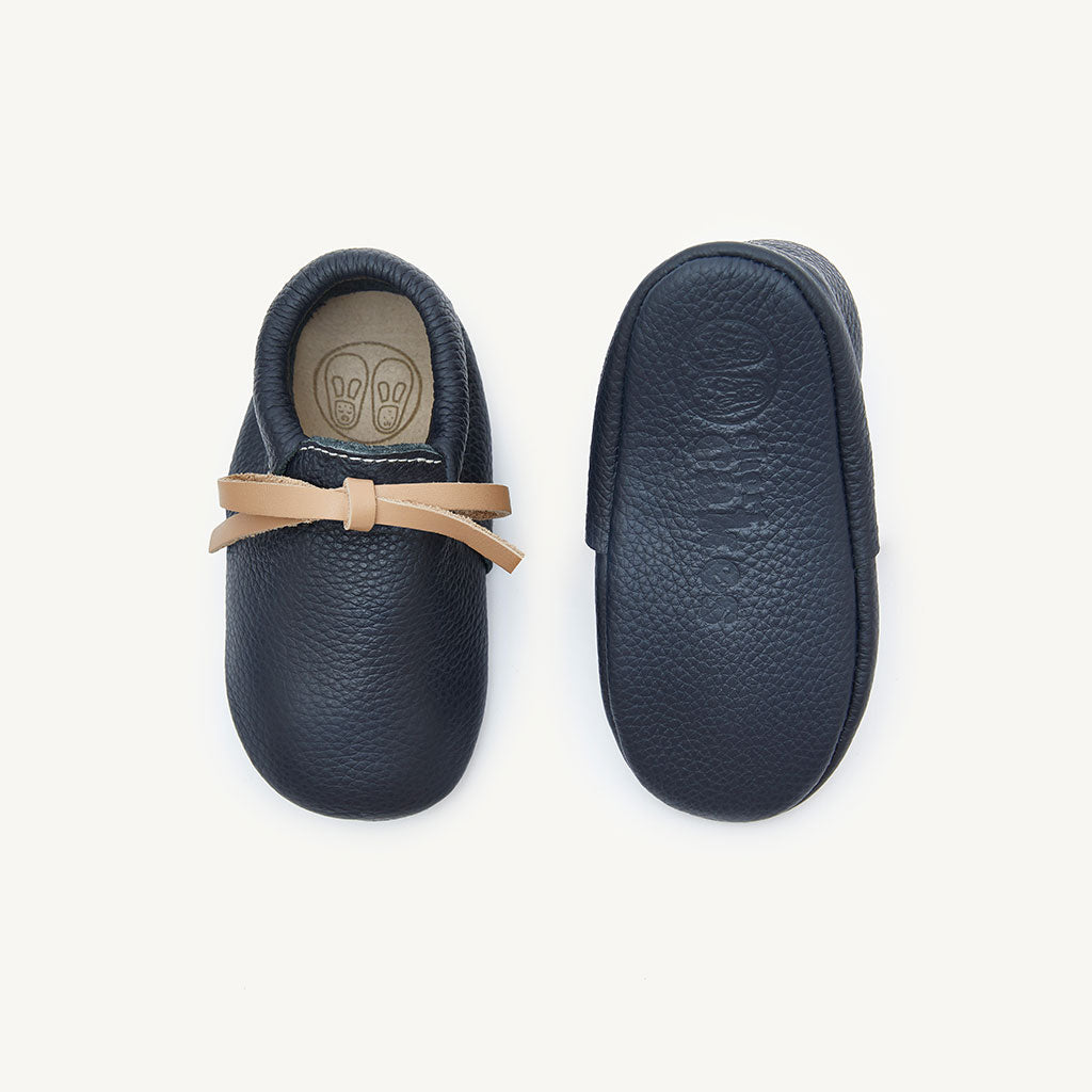 hudson navy leather baby booties