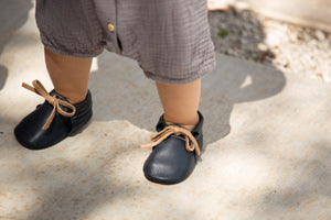 hudson navy leather baby booties
