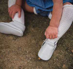 sunny grey baby moccasins