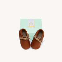Load image into Gallery viewer, hudson cognac leather baby booties

